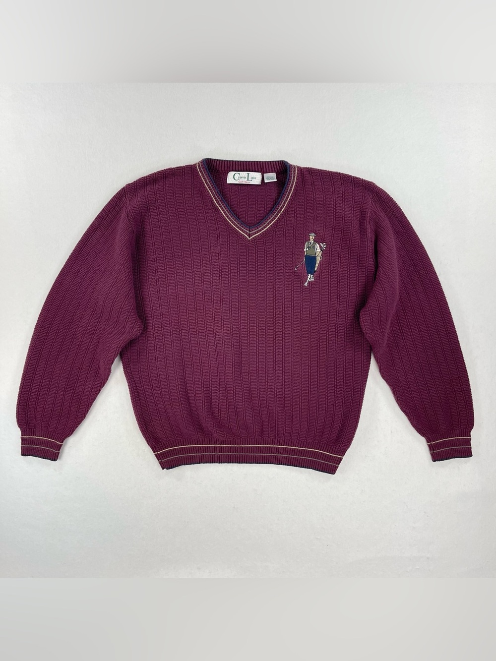 Vintage Cypress Links Knit Sweater Mens M Burgundy Embroidered Pullover Golf